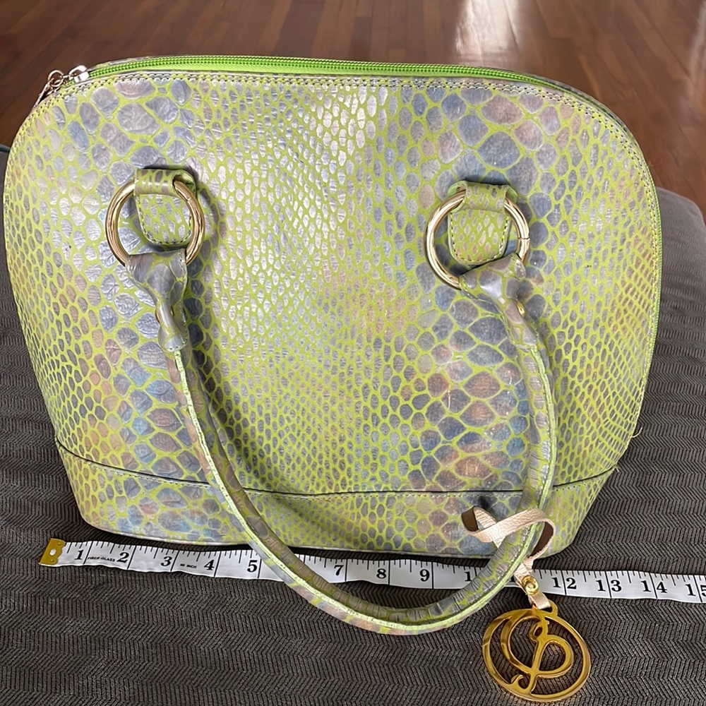 Green faux python bag.